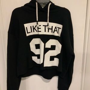 Black cropped sweatshirt.